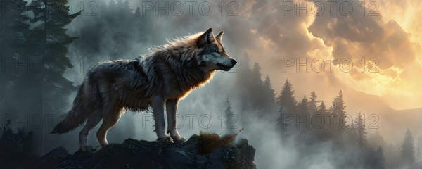 AI generated wildlife image of a wolf enhanced with digital art