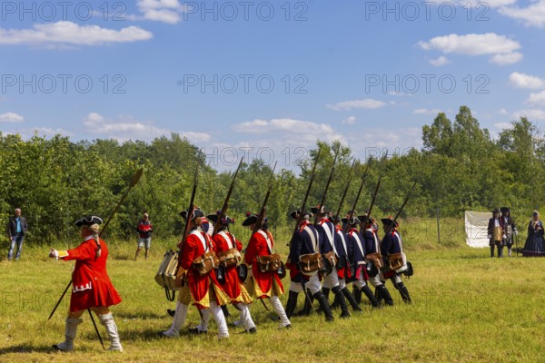 The Great Encampment near Mühlberg, also known as the Lustlager von Zeithain, was a grandiose troop display by Augustus the Strong, combined with a display of royal splendour, which took place from 31 May to 28 June 1730 not far from the towns of Riesa and Großenhain between the villages of Zeithain, Glaubitz and Streumen. Since 2022, a re-enactment has been taking place on the historic site, which is dedicated to recreating the camp of 1730, Zeithainer Lustlager, Zeithain, Saxony, Germany, Europe