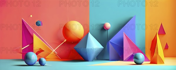 Modern abstract cover template with vibrant perspective 3d geometric prism shapes, AI generated