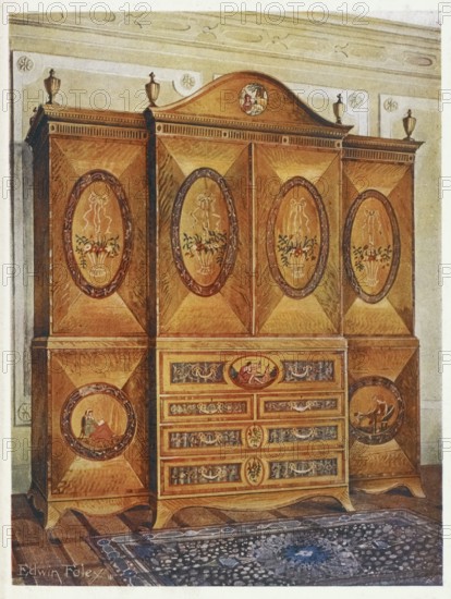 Furniture around the turn of the century 1900, Satinwood wardrobe, inlaid with tulipwood, harewood, holly, ebony, mahogany, and other woods (1910, 1911) .jpg