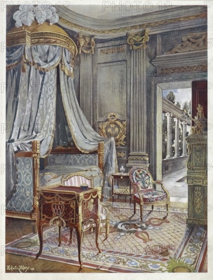 Furniture around the turn of the century 1900, Carved and gilt draped domed bed (lit a couronne), style Louis XVI (1910, 1911), Carved and gilt draped domed bed (lit a couronne), style Louis XVI (1910, 1911) .jpg