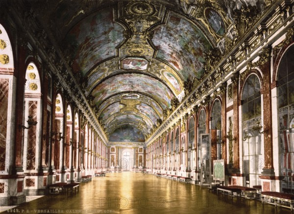 Hall of Mirrors in Versailles, France, ca 1890, Historical, digitally restored reproduction from a 19th century original, Record date not stated, Europe