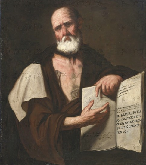 Aristotle, painting by Luca Giordano (Italian, 1634-1705), historically, digitally restored reproduction of a 17th-century original, exact date unknown, Aristotle, painting made by Luca Giordano (Italian, Historically, digitally restored reproduction of a 17th-century original, exact date unknown