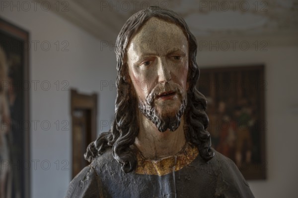 Palmesel wooden figure around 1880, Christ detail, Dominican convent Wettenhausen, Swabia, Bavaria, Germany, Europe