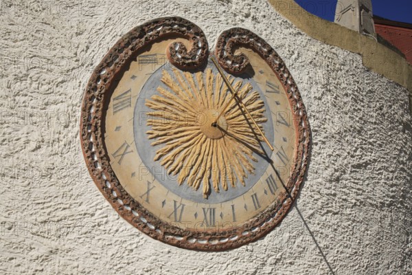 Oberschwappach Castle, sundial, Steigerwald, municipality of Knetzgau, district of Hassberge, Lower Franconia, Bavaria, Germany, Europe