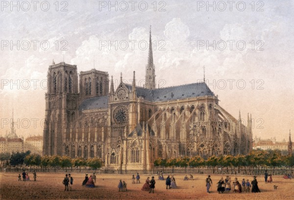 Notre Dame Cathedral, Paris around 1870, France, Historical, digitally restored reproduction from a 19th century original, Record date not stated, Europe