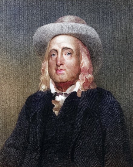 Jeremy Bentham 1748-1832, English philosopher, economist and theoretical jurist. From the book Gallery of Portraits, published in 1833, Historical, digitally restored reproduction from a 19th century original, Record date not stated