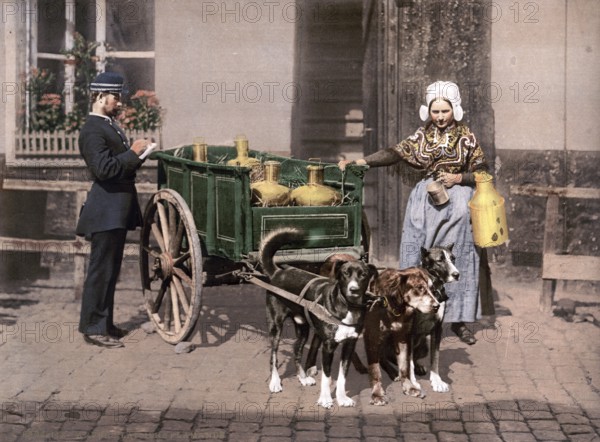 Flemish Milk Women, Antwerp, Belgium, ca 1890, Historic, digitally restored reproduction from a 19th century original, Record date not stated, Europe