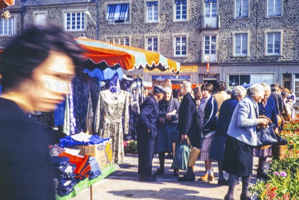 Market in St Hilaire du Harcouet, Normandy, France 1979