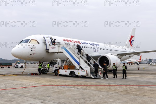 China Eastern's first COMAC C919 aircraft developed entirely in China with the registration B-919C at Tianfu Airport (TFU) in Chengdu, China, Asia