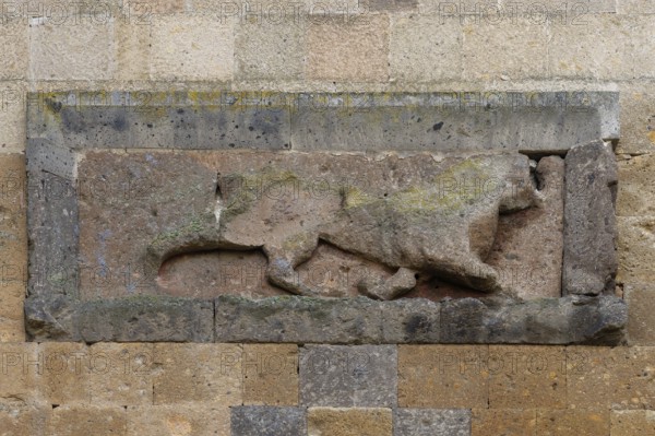 Lion Relief overlooking the main entrance of the city, the Lion gate, Ani Archaeological site, Kars, Turkey, Asia