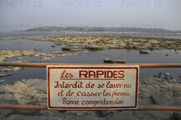 Sign on the Congo River near the Malebo Pool, formerly Stanley Pool, Brazzaville, Republic of Congo