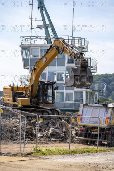 Demolition of the regatta grandstand at Lake Baldeney, in Essen, regatta tower remains standing, the entire facility is redesigned, rebuilt, extended, North Rhine-Westphalia, Germany, Europe