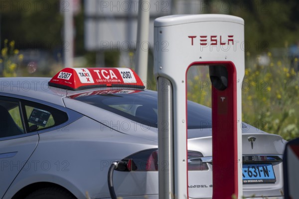 Fast charging station for e-cars, taxis at Amsterdam Schiphol Airport, Netherlands