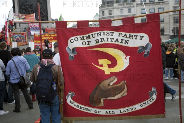 May Day march and rally at Trafalgar Square, London, England, UK May 1st, 2010 Communist Party of Great Britain banner