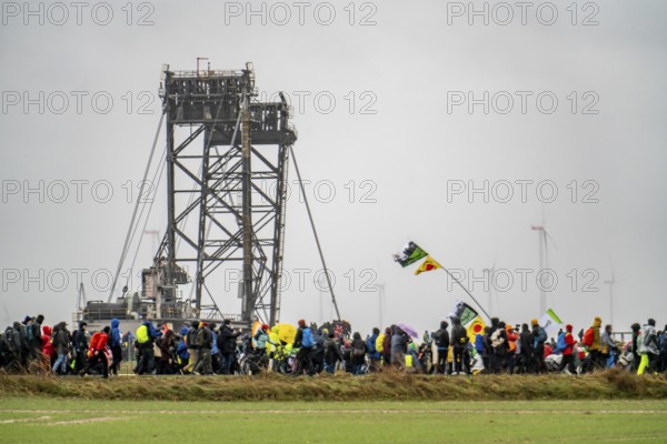 Demonstration against the demolition of the lignite village of Lützerath, from the village of Keyenberg the demonstrators marched to the edge of the Garzweiler open-cast mine and on to the rest of the village of Lützerah, Erkelenz, North Rhine-Westphalia, Germany, Europe