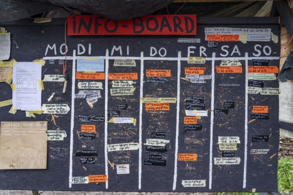 Camp of climate activists in the rest of the village of Lützerath, the last place to be excavated at the Garzweiler 2 open-cast lignite mine, North Rhine-Westphalia, Germany, Europe