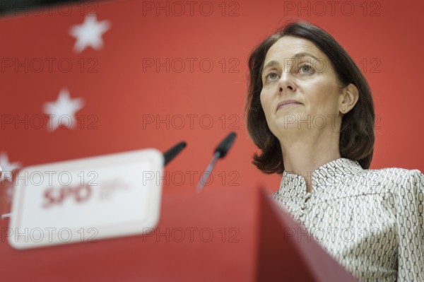 Katarina Barley, SPD lead candidate for the 2024 European elections, at a press conference following the SPD Presidium meeting after the European elections at Willy Brandt Haus in Berlin, 10 June 2024