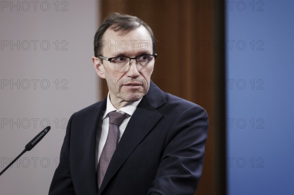 Espen Barth Eide, Minister of Foreign Affairs of the Kingdom of Norway, and Annalena Bärbock (Alliance 90/The Greens) (not in the picture), Federal Minister for Foreign Affairs, at a joint press conference in Berlin, 14 March 2024. Photographed on behalf of the Federal Foreign Office