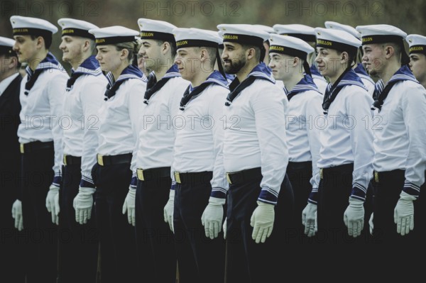 Marines of the guard battalion, photographed during a reception with military honours at the Federal Chancellery in Berlin, 12.03.2024