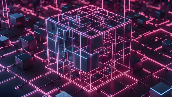 Interconnected cubes symbolizing a blockchain network, AI generated