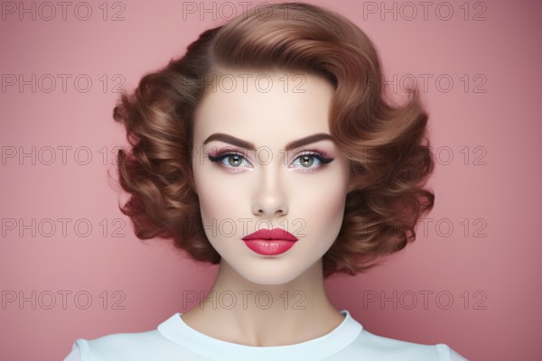 Portrait of young woman with 50s makeup and hairstyle. KI generiert, generiert AI generated