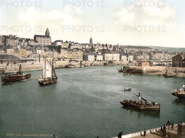 Boulogne, seen from the west pier, France, ca 1890, Historic, digitally restored reproduction from a 19th century original, Record date not stated, Europe