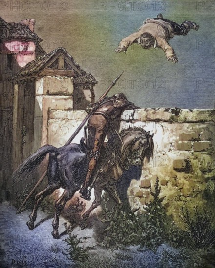 Illustration by Gustave Dore (1832-1883) for Sancho Panza is thrown into a blanket from Don Quixote by Miguel de Cervantes Saavedra, Historical, digitally restored reproduction from a 19th century original, Record date not stated