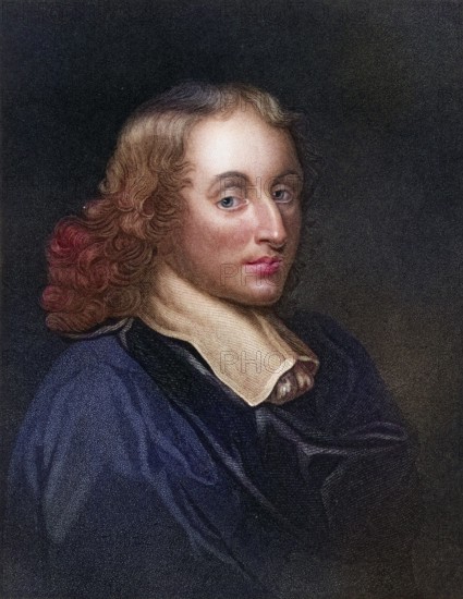 Blaise Pascal, 1623-1662, French mathematician, physicist, philosopher of religion and master of French prose. From the book Gallery of Portraits, 1833, Historical, digitally restored reproduction from a 19th century original, Record date not stated