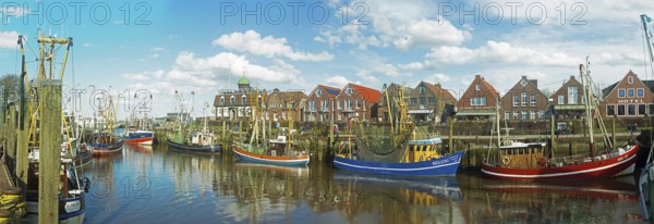 Panorama, Cutter harbour, Neuharlingersiel, East Frisia, Germany, Europe