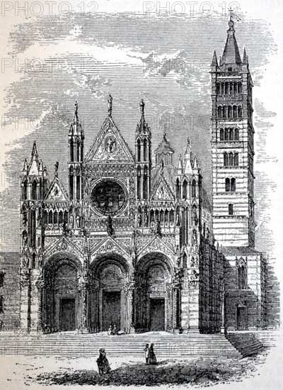 The Cathedral of Siena in Tuscany, Italy, in 1880, Historical, digital reproduction of an original 19th century artwork, Europe