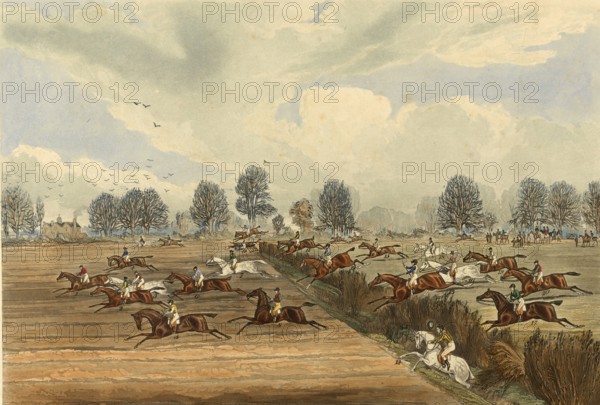 St Albans Grand Steeple Chase on 8 March, 1832, a famous horse race over cross country tracks in England from 1830 to 1839, Historic, digitally restored reproduction from a 19th century original, Record date not stated