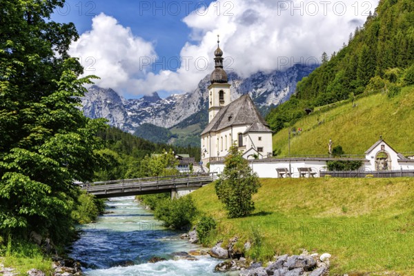 Church of St Sebastian in the Bavarian Alps in Ramsau near Berchtesgaden, Germany, Europe