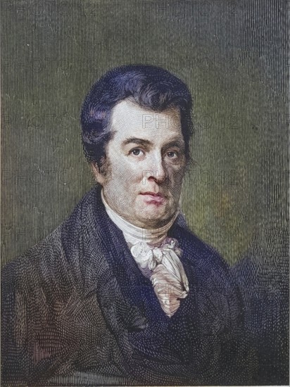 David Hosack (1769-1835), American physician and botanist. He founded the Elgin Botanic Garden in New York, where the Rockefeller Centre stands today. Copperplate engraving, 1896, digitally restored reproduction from a 19th century original, record date not stated