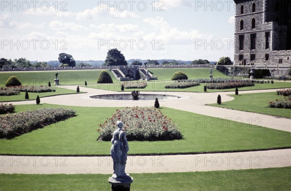 Gardens and historic buildings of Windsor Castle, Berkshire, England, UK, September 1959