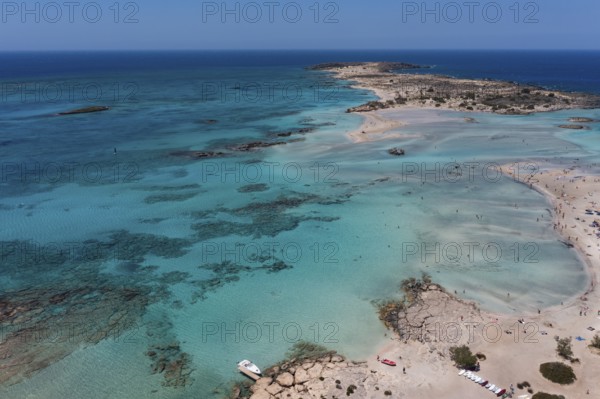 Drone shot, Elafonissi beach, south-west Crete, Crete, Greece, Europe