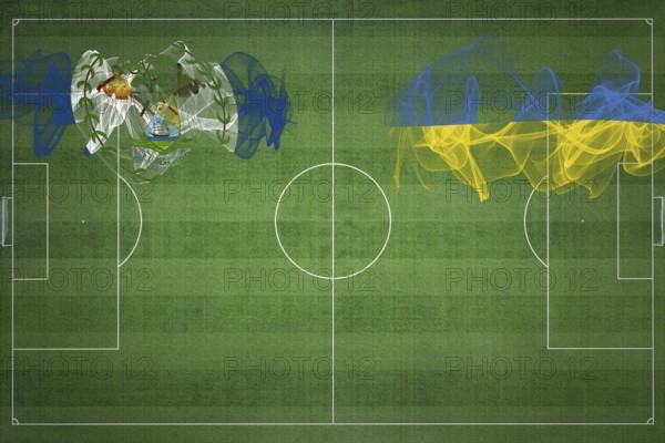 Belize vs Ukraine Soccer Match, national colors, national flags, soccer field, football game, Competition concept, Copy space