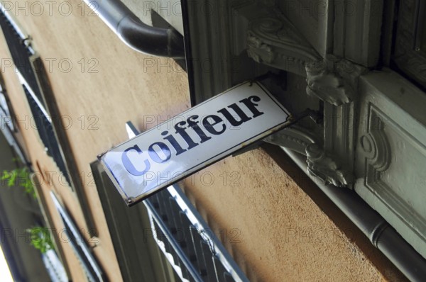 Coiffeur sign on hair salon in Switzerland, Switzerland, Europe