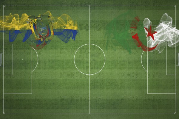 Ecuador vs Algeria Soccer Match, national colors, national flags, soccer field, football game, Competition concept, Copy space