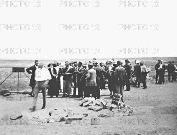 Striking Indian mineworkers, led by Mahatma Gandhi, during their march from Newcastle to the Transvaal, South Africa, November 6, 1913, Africa