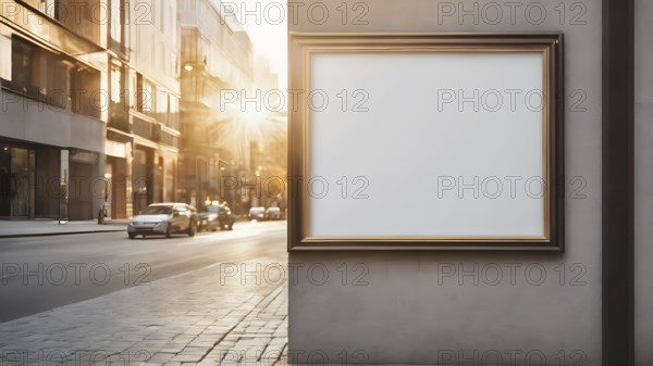 Artifical Intelligence generated interior with empty frame on wall. Blank picture frame hanging on wall, AI generated image