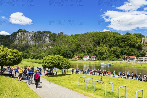 Rathen in Saxon Switzerland, queue for the ferry across the Elbe River