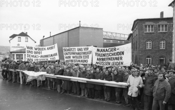 The workers defended themselves against the threat of closure of their Stuebbe-Demag factory by occupying their Mannesmann plant, here on 4 March 1975, in Kalldorf, Germany, Europe