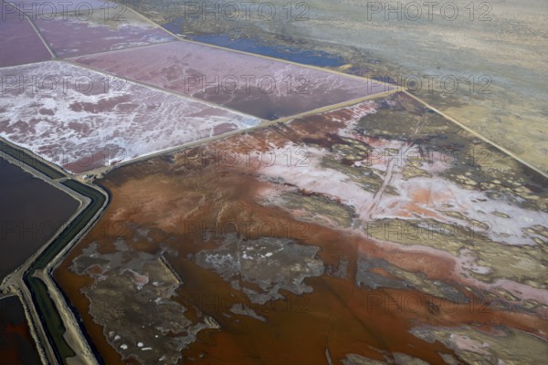 Saltworks, salt production, aerial view, Walfish Bay, Erongo region, Namibia, Africa