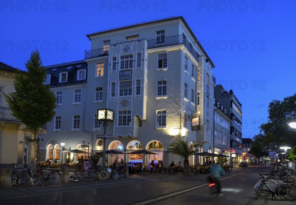 Street scene at Ludwigsplatz, blue hour, nightlife, Karlsruhe, Baden-Württemberg, Germany, Europe