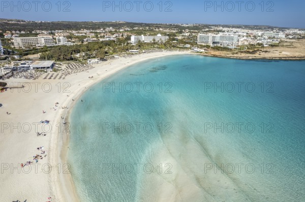 Nissi Beach seen from the air, Cyprus, Europe