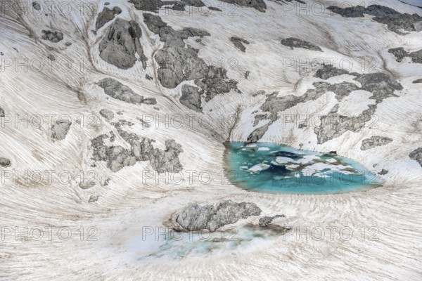 Mountain lake, snow remains, high alpine landscape, Übergossene Alm, Berchtesgaden Alps, Salzburger Land, Austria, Europe