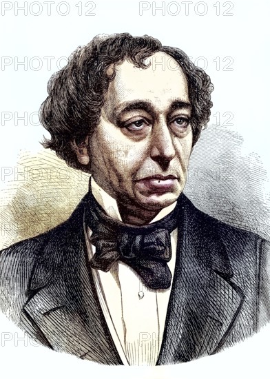 Benjamin Disraeli, 1st Earl of Beaconsfield, 21 December 1804 - 19 April 1881, was a Conservative British statesman and successful novelist. Twice, in 1868 and from 1874 to 1880, he held the office of British Prime Minister, Historical, digitally restored reproduction of a 19th century original