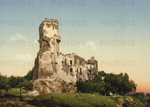 Tournoel Castle is the ruin of a Spornburg near Volvic in Auvergne, Clermont-Ferrand, France, c. 1890, Historic, digitally enhanced reproduction of a photochrome print from 1895, Europe