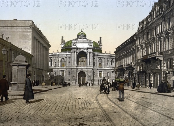 Rue Richelieu in Odessa, Russia, Ukraine, c. 1890, Historic, digitally enhanced reproduction of a photochrome print of the time, Europe